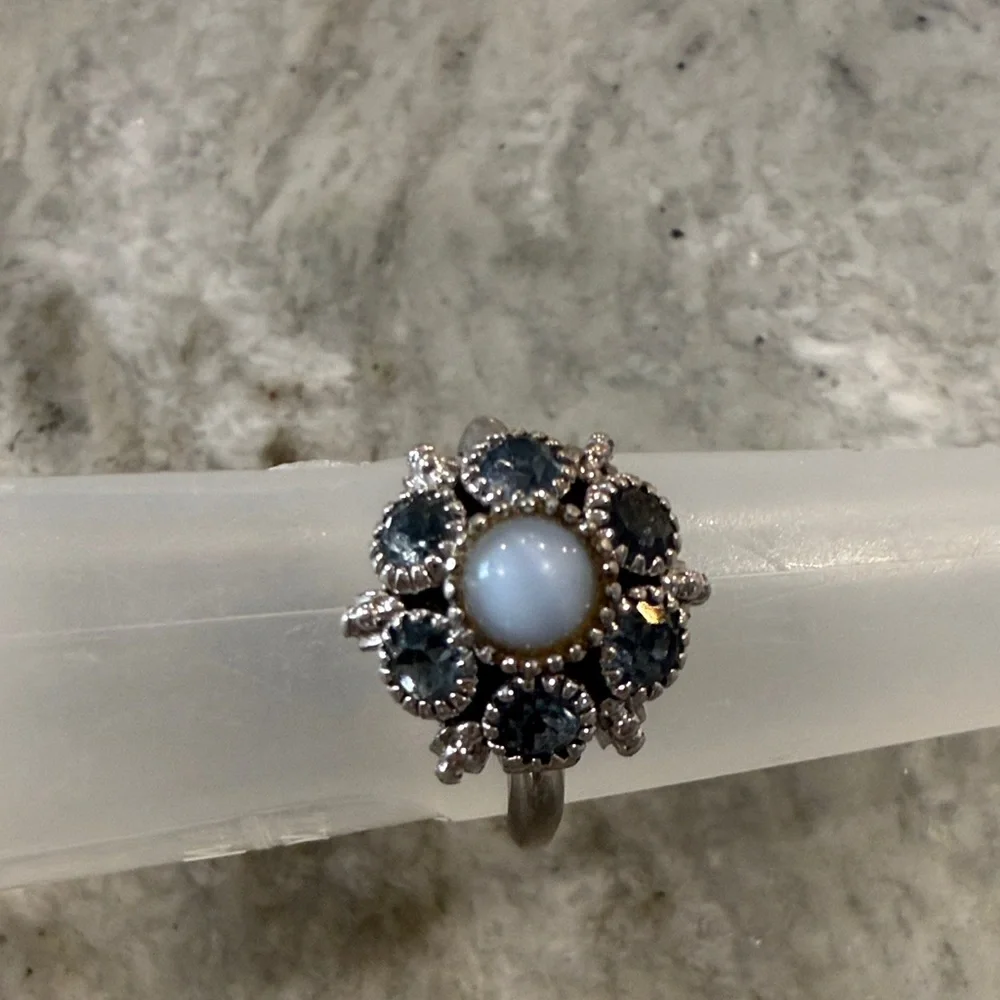 Avon Silver Ring with Blue and White Stones - Picture 2 of 3